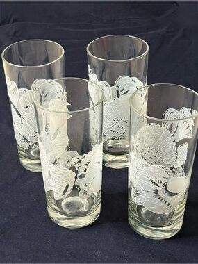VTG Tastesetter Set of 4 Clear Collins Tea Water Highball Glasses White Seashell